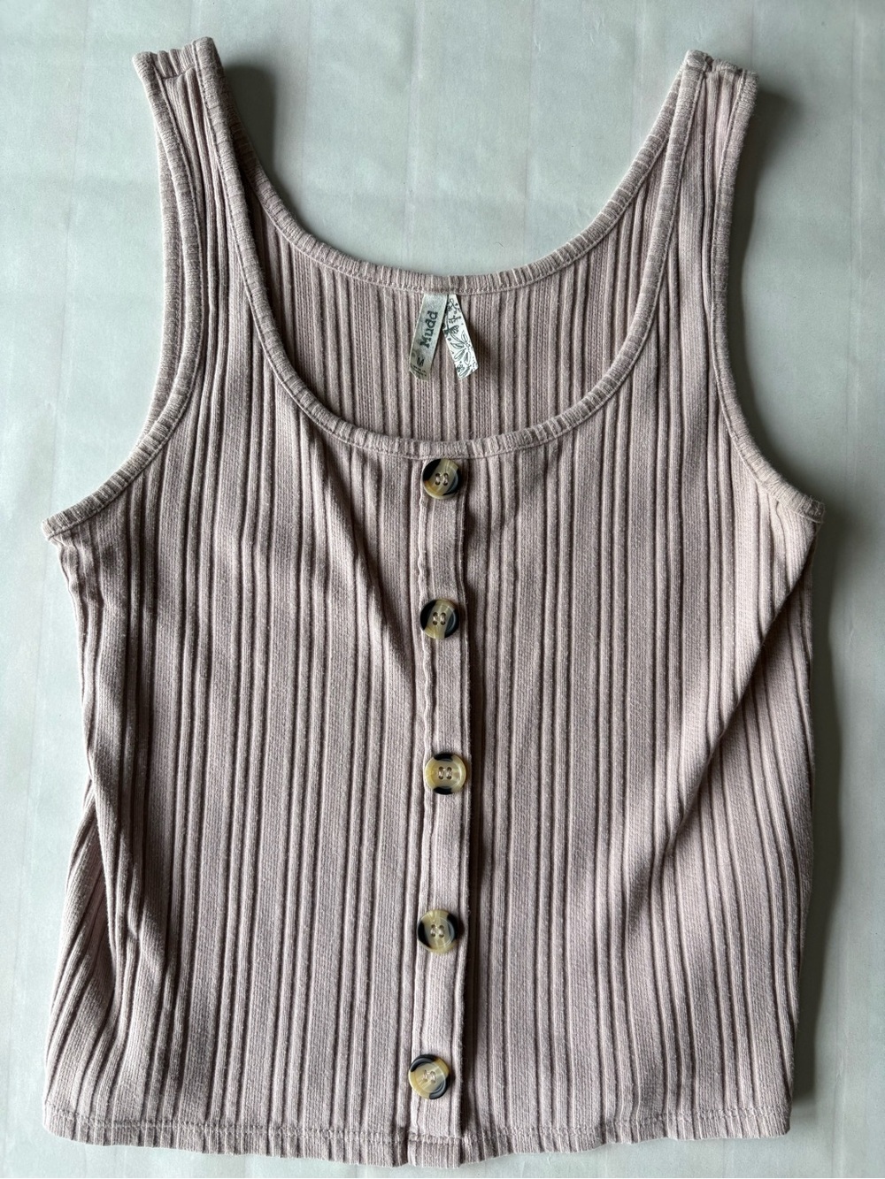 Mudd Ribbed Button-Front Tank Top - Mauve